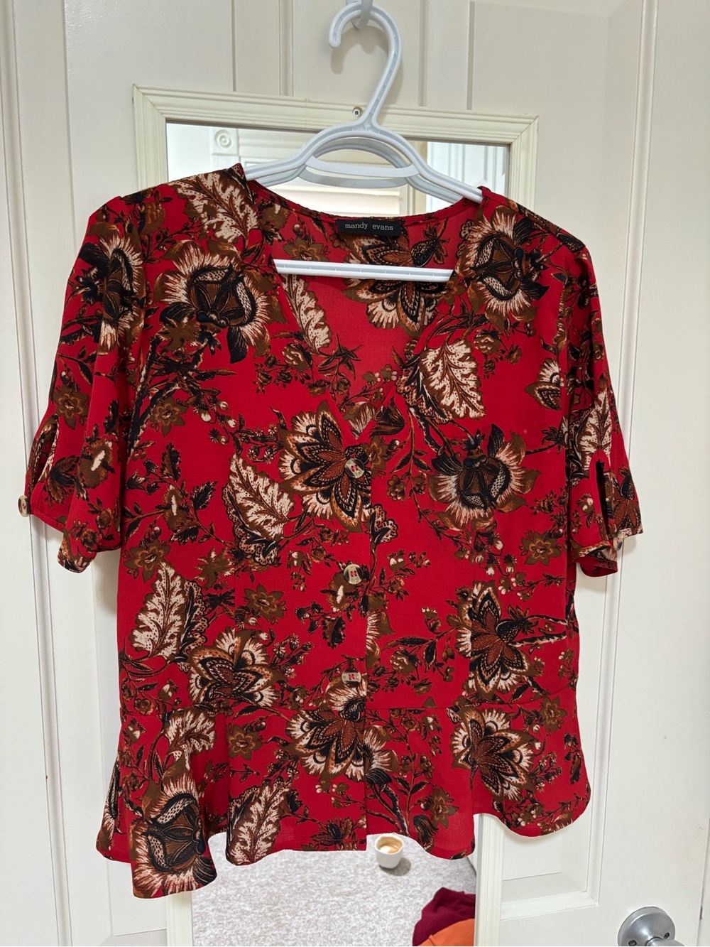 Staccato Red Floral Peplum Short Sleeve Blouse